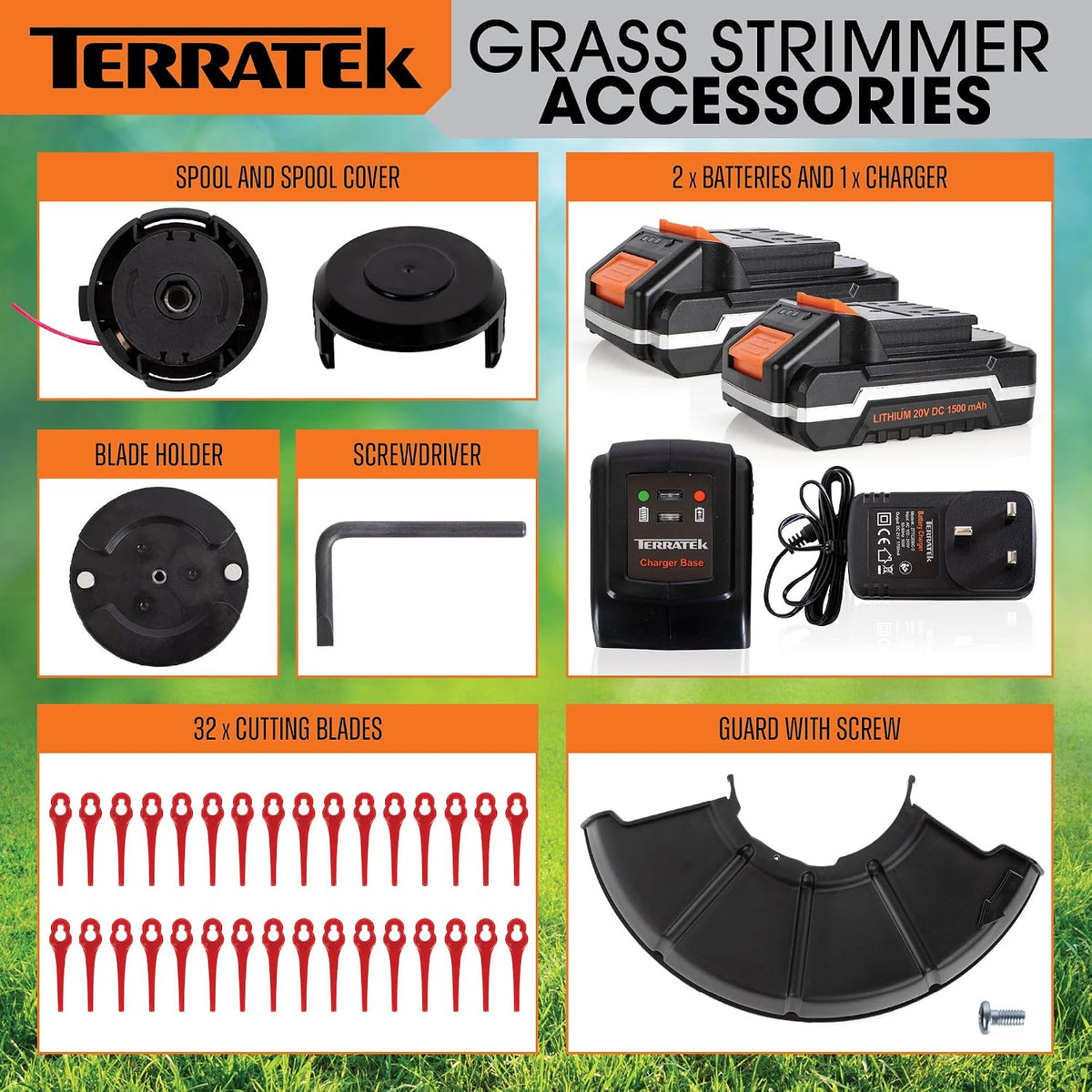 20V Cordless Strimmer, Blade & Spool Kit, 2X Batteries & Charger