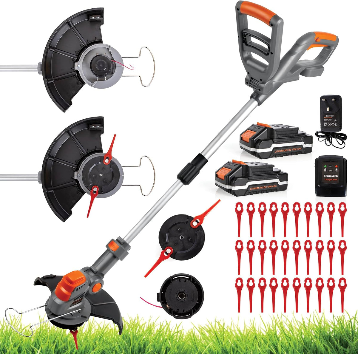 20V Cordless Strimmer, Blade & Spool Kit, 2X Batteries & Charger