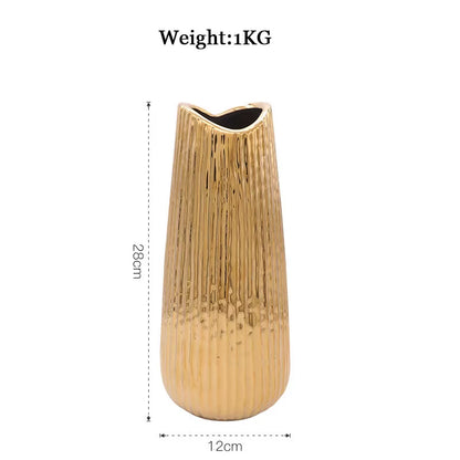 Golden Ceramic Vase Home Decor Flower Arrangement Vase Living Room Decor Modern Wedding Decoration Ceramic Vases Gifts