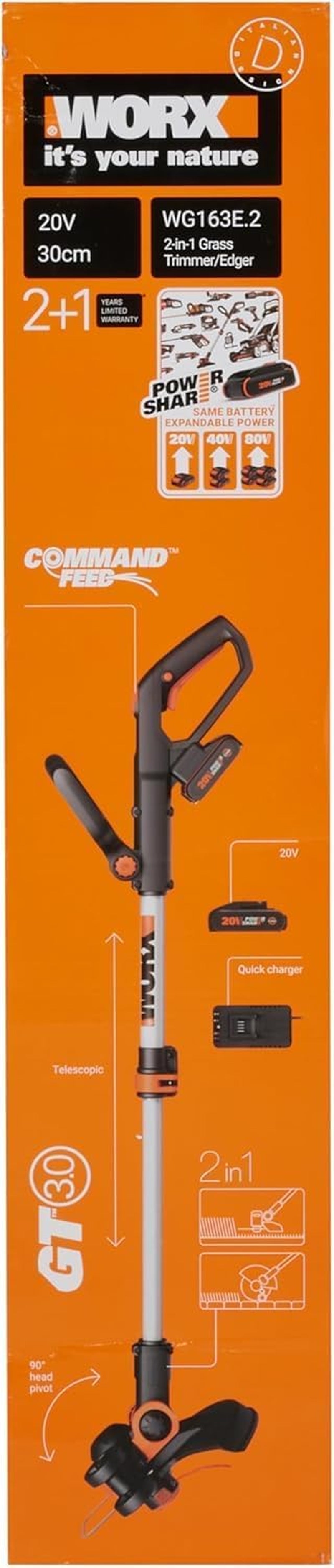 20V Cordless Grass Trimmer WG163E.2 with Fast Charger