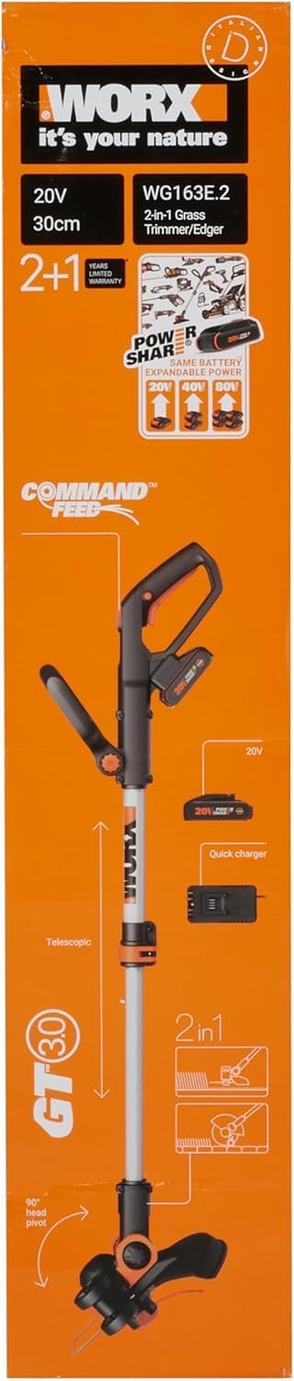 20V Cordless Grass Trimmer WG163E.2 with Fast Charger